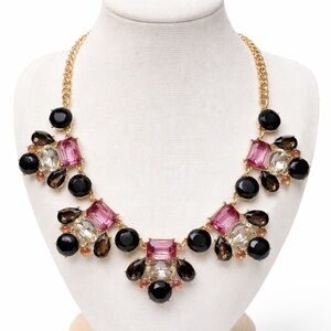 Charter Club Statement Necklace Pink Purple Crystal Gold Tone Bib Necklace NWT